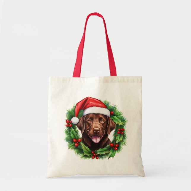 Bolsa Tote Chocolate Lab Retriever Frota de Natal (Frente)