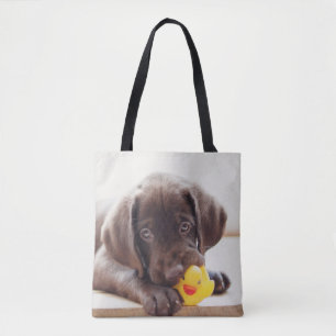 Bolsa Tote Chocolate Labrador Com Pato De Brinquedo