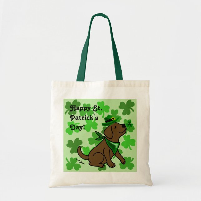 Bolsa Tote Chocolate Labrador do dia de St Patrick (Frente)