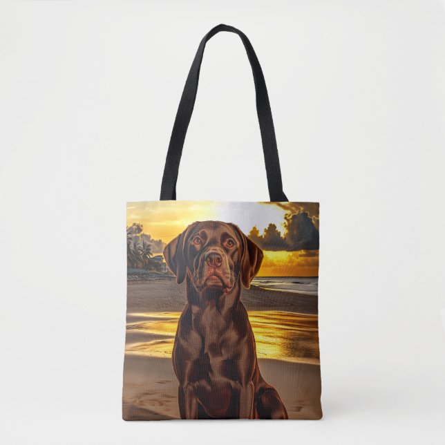 Bolsa Tote Chocolate Labrador no Sunset (Frente)