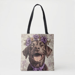 Bolsa Tote Chocolate Labrador Retriever Cão Roxo Floral