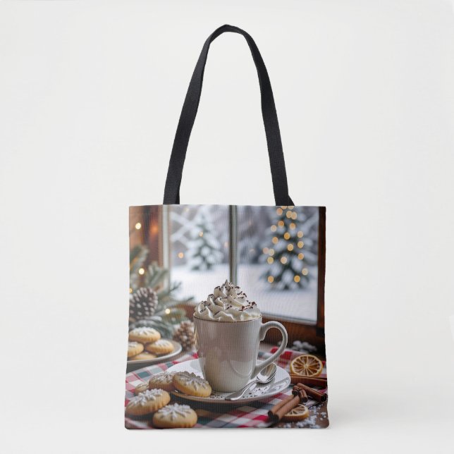 Bolsa Tote Chocolate Quente e Biscoitos de Açúcar Natal Festi (Frente)