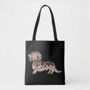 Bolsa Tote Chocolate & Tan Dapple Long Hair Dachshund - Preto