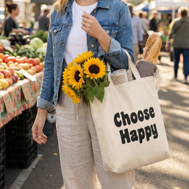 Bolsa Tote Choose Happy Inspirational Quote Retro Black Text (Criador carregado)