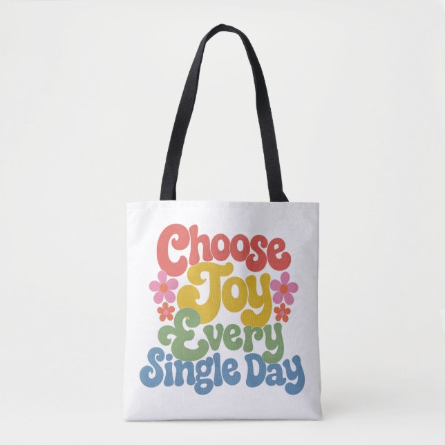 Bolsa Tote Choose Joy Every Single Day Retro Rainbow  (Frente)
