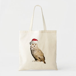 Bolsa Tote Chouette de Noël réaliste avec bonnet festif