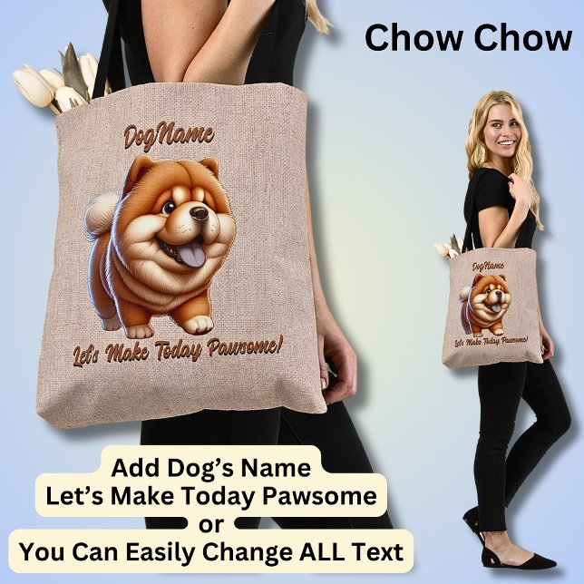 Bolsa Tote Chow Chow - Adicionar Nome do Cachorro, Alterar Te (Criador carregado)