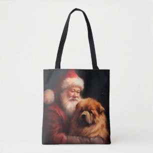 Bolsa Tote Chow Chow com Papai Noel Natal Festivo