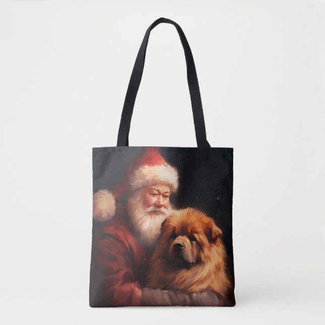 Bolsa Tote Chow Chow com Papai Noel Natal Festivo (Frente)