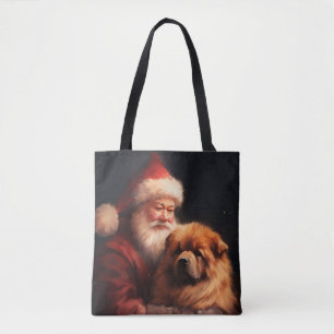 Bolsa Tote Chow Chow com Papai Noel Natal Festivo