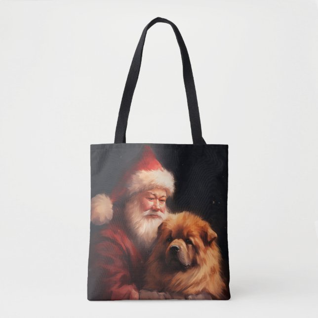 Bolsa Tote Chow Chow com Papai Noel Natal Festivo (Frente)
