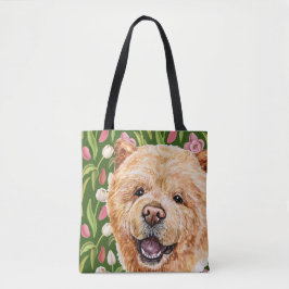 Bolsa Tote Chow-Cute e Padrão-Flor-Tulip