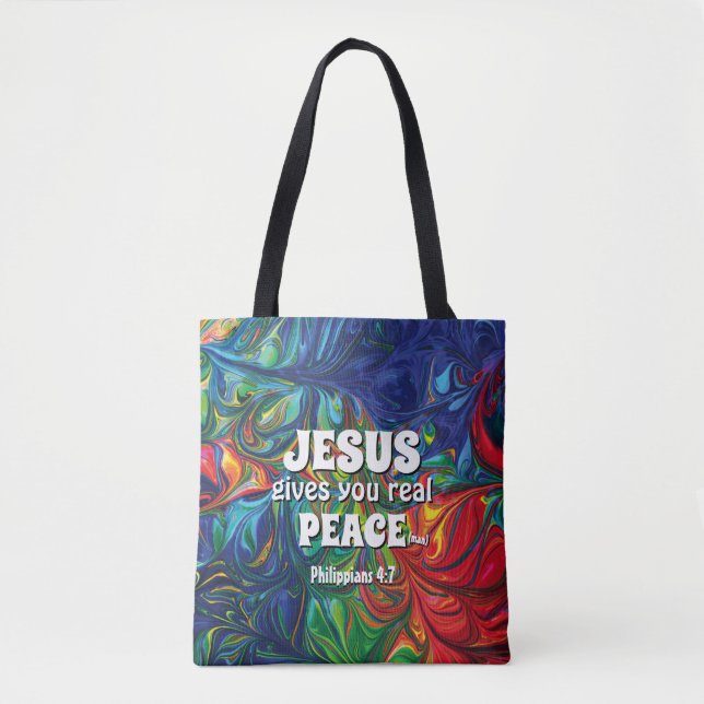 Bolsa Tote Christian JESUS DÁ VERDADEIRA PEACE Abstrato Blue (Frente)