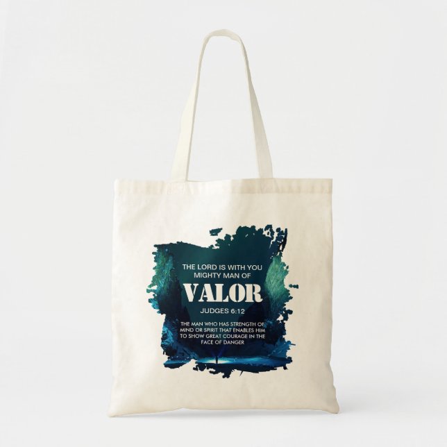 Bolsa Tote Christian MIGHT MAN OF VALOR Brush Stroke (Frente)