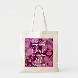 Bolsa Tote Christian Philippians 4:13 Bíblia Verse Floral