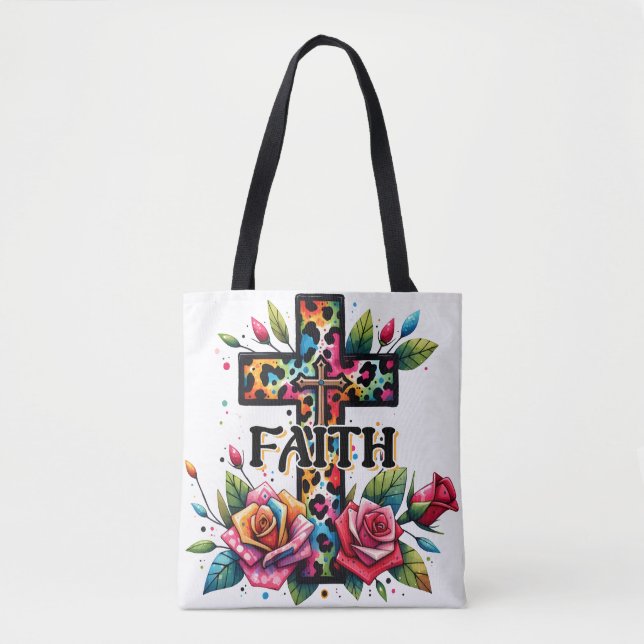 Bolsa Tote Christian Rainbow Faith Cross (Frente)