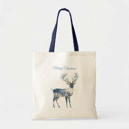 Bolsa Tote Christmas Blue White Chic Deer & Fox