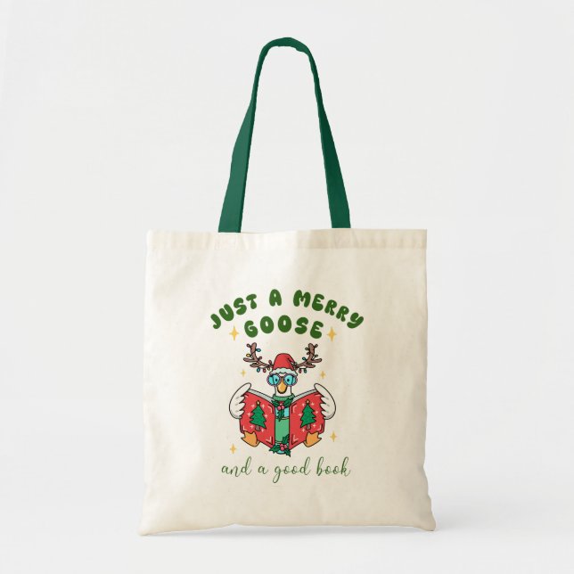 Bolsa Tote Christmas Book Lover Just a Merry Goose (Frente)