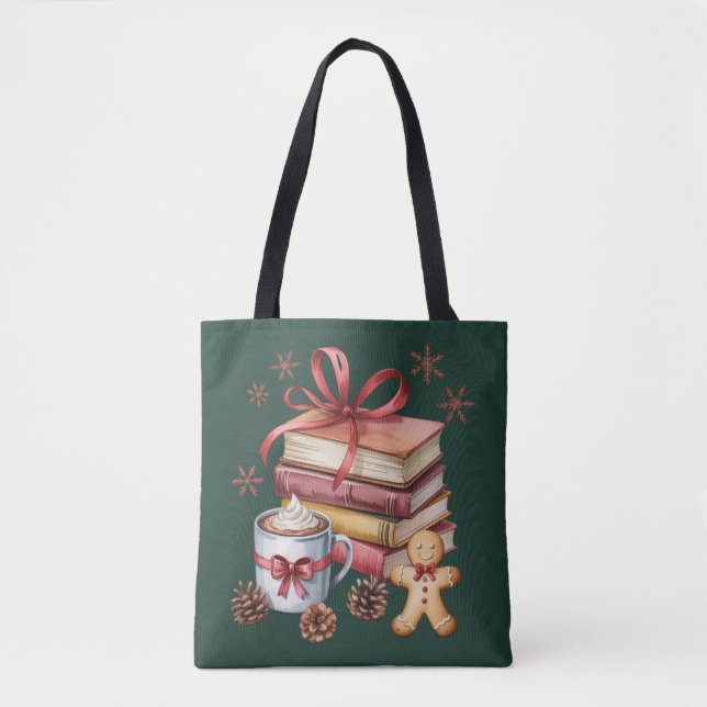 Bolsa Tote Christmas Books Gingerbread Books Cocoa Bookish (Frente)
