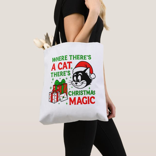 Bolsa Tote Christmas Cat Handy Holiday Carryall for Cat Lover (Close Up)