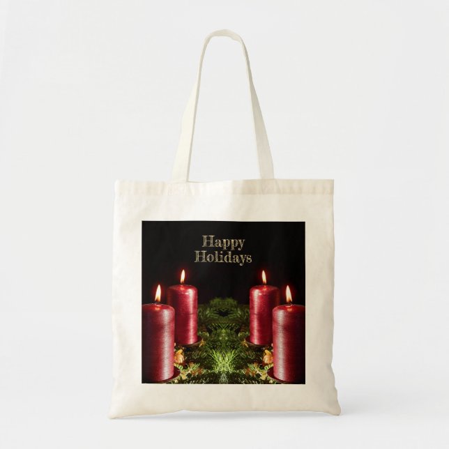 Bolsa Tote Christmas Celebration Red Candles Winter Holidays (Frente)