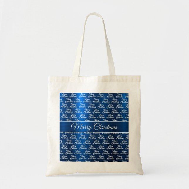 Bolsa Tote Christmas Celebration White Snowflakes Navy Blue (Frente)