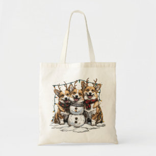 Bolsa Tote Christmas Corgi Dogs Snowman