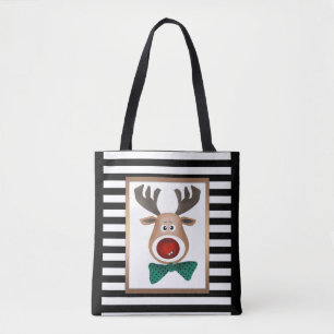 Bolsa Tote Christmas deer card striped black white celebrate