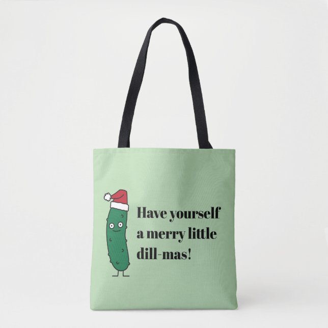 Bolsa Tote Christmas Dill Pickle wearing a Santa Hat (Frente)