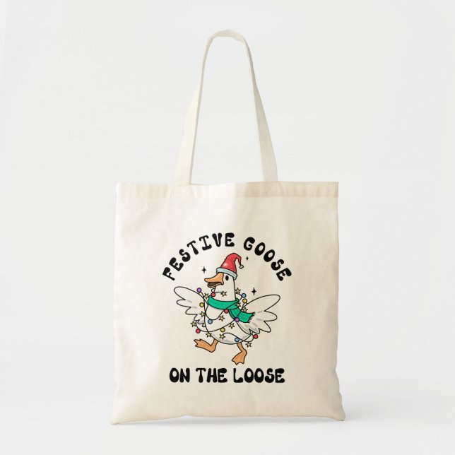 Bolsa Tote  Christmas Festive Goose on the Loose (Frente)