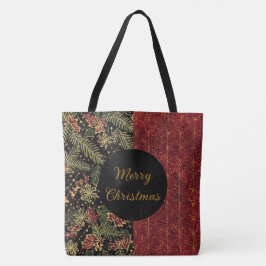 Bolsa Tote Christmas Flowers ,Red Gold Black,Merry Christmas