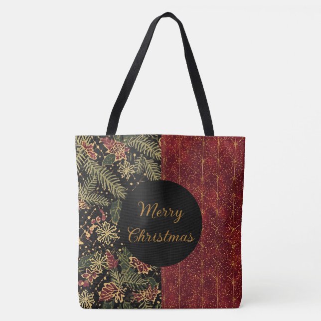 Bolsa Tote Christmas Flowers ,Red Gold Black,Merry Christmas (Frente)