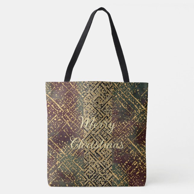 Bolsa Tote Christmas Luxury Pattern, Red Gold Green Black (Frente)