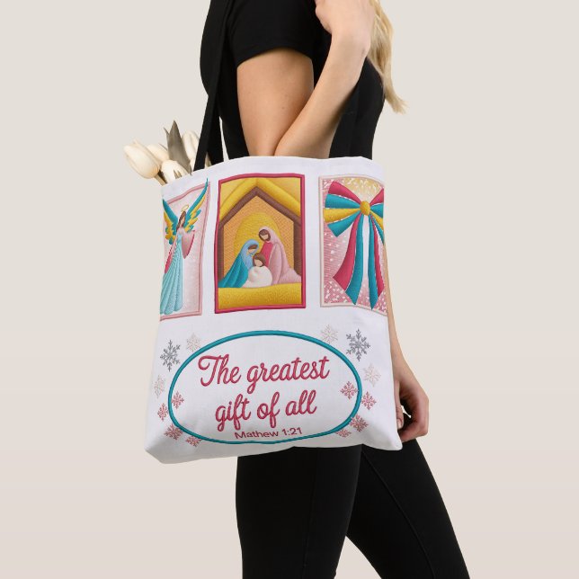 Bolsa Tote Christmas Machine Embroidery Design – Angel (Close Up)