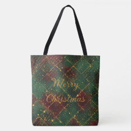 Bolsa Tote Christmas, Merry Christmas, Gold Red Green Pattern