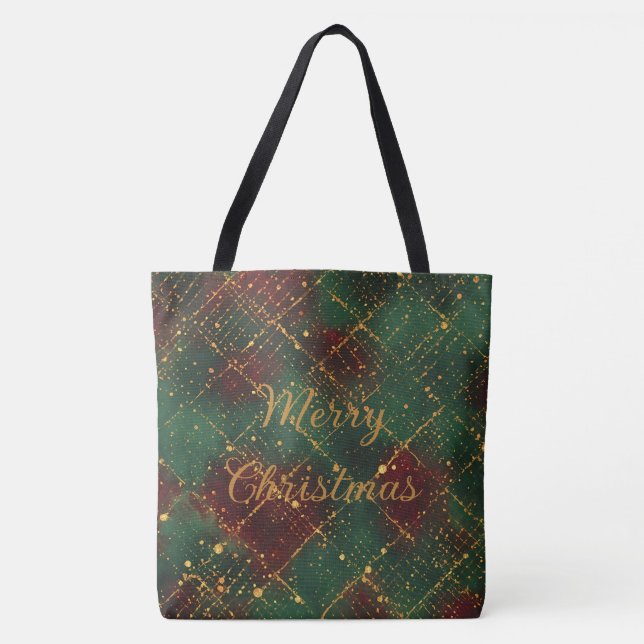 Bolsa Tote Christmas, Merry Christmas, Gold Red Green Pattern (Frente)