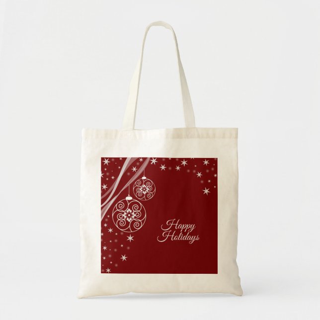 Bolsa Tote Christmas Party White Ornaments Stars Red Elegant (Frente)