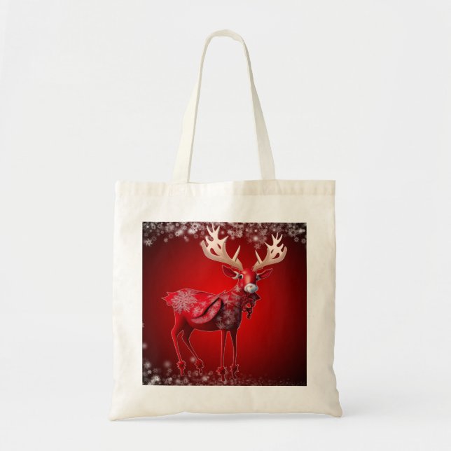 Bolsa Tote Christmas Red Reindeer Snowflakes Winter Holidays (Frente)