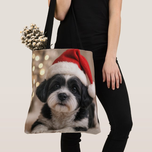 Bolsa Tote Christmas Shih Tzu Dog With Santa Hat (Close Up)