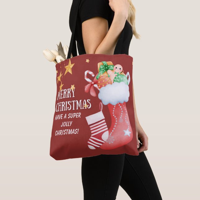 Bolsa Tote Christmas Stocking Full of Gifts Illustration (Close Up)