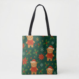 Bolsa Tote Christmas Teddy Bear Pattern – Cute Green Holiday
