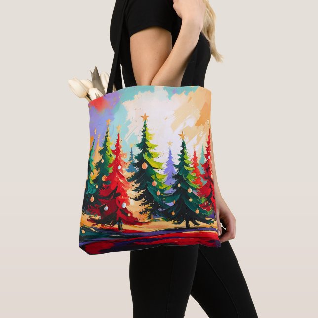 Bolsa Tote Christmas Trees painting Landscape   (Close Up)