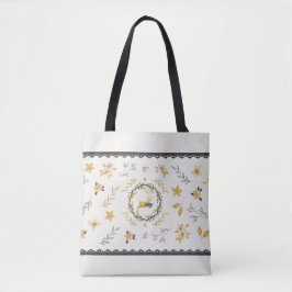 Bolsa Tote Christmastime Deer Yellow Cream Floral Blue