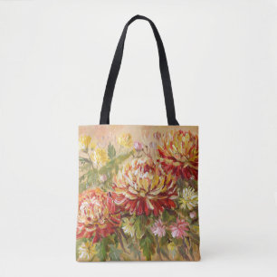 Bolsa Tote Chrysanthemum Meadow: Pintura À Mão Acrílica.