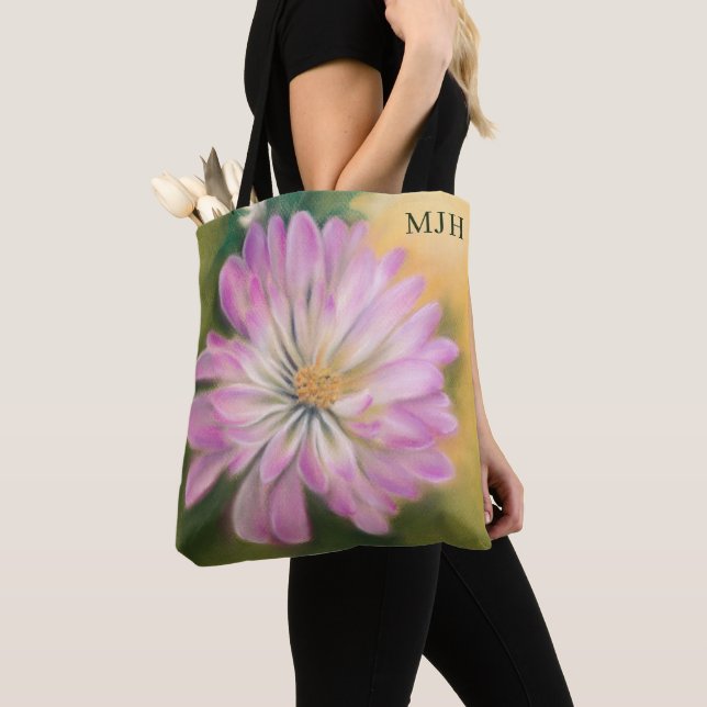 Bolsa Tote Chrysanthemum Pink e Cream Pastel Floral (Close Up)