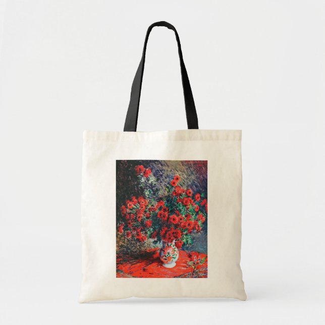 Bolsa Tote Chrysanthemum Vermelho, Monet (Frente)