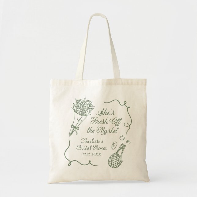 Bolsa Tote Chuva de Noiva Handrawn Fresca do Mercado (Frente)