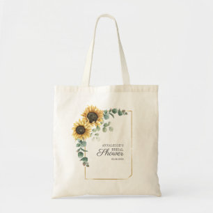 Bolsa Tote Chuva de Noiva Rótulo Folhas de Eucalipto Girassol