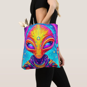 Bolsa Tote Ciborgue Alien Galáctico com Brilho Neon