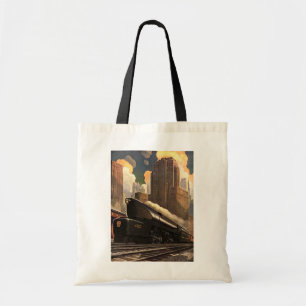 Bolsa Tote Cidade Antiga, Trem T1 Duplex em Trilhos de Trem